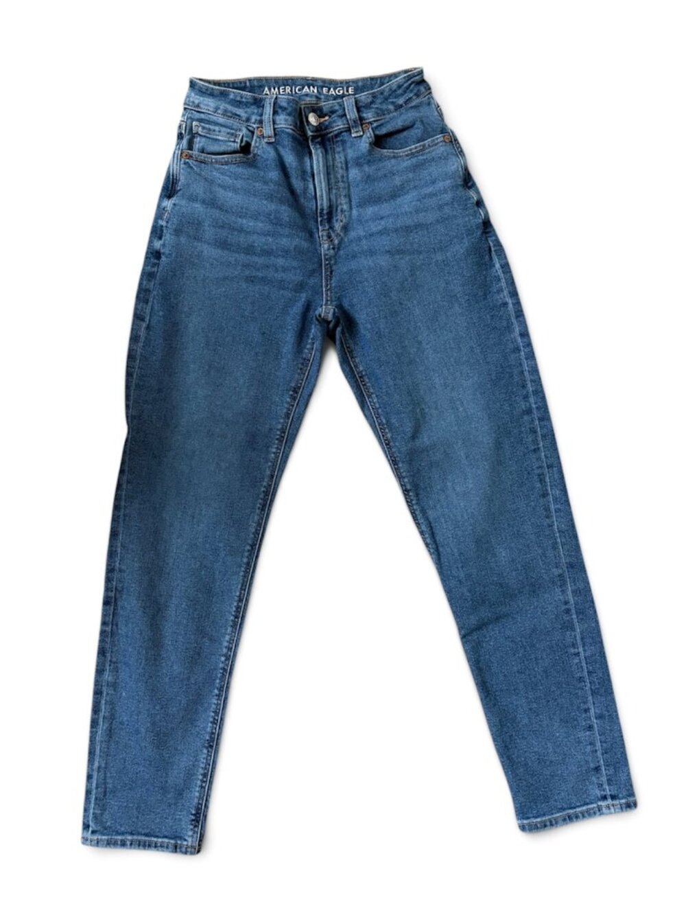American Eagle High-Waisted Stretch Mom Jeans Medium Wash Denim